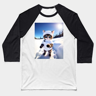 Cat in the Snow - Modern Digital Art Baseball T-Shirt